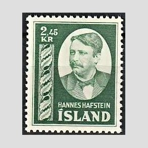 FRIMRKER ISLAND | 1954 - AFA 295 - Hannes Hafstein - 2,45 kr. grn - Postfrisk