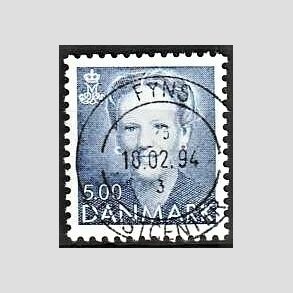 FRIMRKER DANMARK | 1992 - AFA 1019 - Dronning Margrethe - 5,00 Kr. bl - Pragt Stemplet