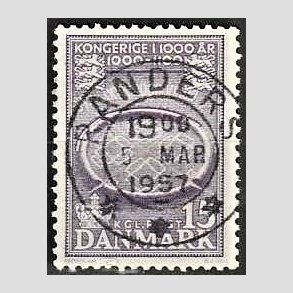 FRIM�RKER DANMARK | 1953-56 - AFA 347 - Kongeriget 1000 �r - 15 �re violet - Pragt Stemplet 