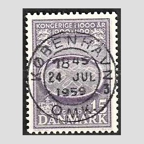 FRIM�RKER DANMARK | 1953-56 - AFA 347 - Kongeriget 1000 �r - 15 �re violet - Pragt Stemplet 