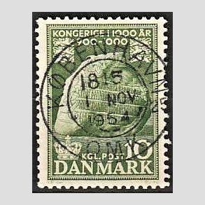 FRIM�RKER DANMARK | 1953-56 - AFA 346 - Kongeriget 1000 �r - 10 �re gr�n - Pragt Stemplet K�benhavn