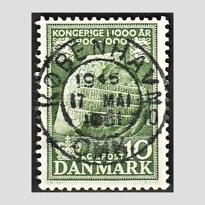 FRIM�RKER DANMARK | 1953-56 - AFA 346 - Kongeriget 1000 �r - 10 �re gr�n - Pragt Stemplet K�benhavn