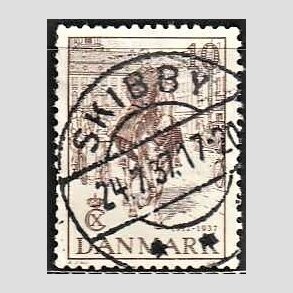FRIM�RKER DANMARK | 1937 - AFA 240 - Chr. X 25 �re jubil�um 10 �re brun - Lux Stemplet Skibby