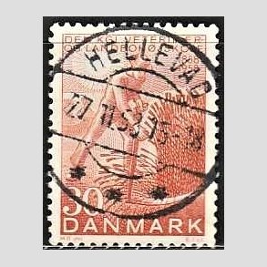 FRIM�RKER DANMARK | 1958 - AFA 372 - Landboh�jskolen 100 �r - 30 �re r�d - Pragt Stemplet Hellevad