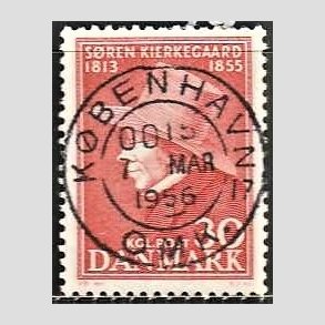 FRIM�RKER DANMARK | 1955 - AFA 365 - S�ren Kierkeghaard - 30 �re r�d - Pragt Stemplet
