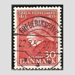 FRIM�RKER DANMARK | 1955 - AFA 365 - S�ren Kierkeghaard - 30 �re r�d - Pragt Stemplet Frederikshavn