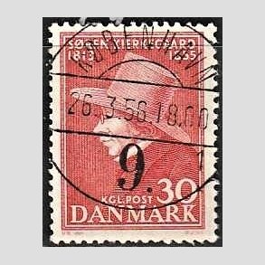 FRIM�RKER DANMARK | 1955 - AFA 365 - S�ren Kierkeghaard - 30 �re r�d - Pragt Stemplet