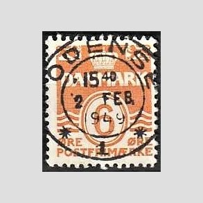 FRIM�RKER DANMARK | 1940 - AFA 254 - B�lgelinie 6 �re orangegul - Lux Stemplet Odense
