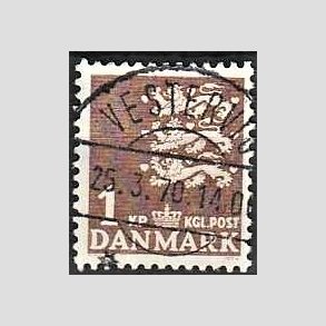 FRIMRKER DANMARK | 1946-47 - AFA 293 - Rigsvben 1,00 Kr. brun - Lux Stemplet Vestervig