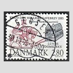 FRIM�RKER DANMARK | 1985 - AFA 834 - Domkirken i Lund - 2,80 Kr. m�rkbl�/lilla - Pragt Stemplet