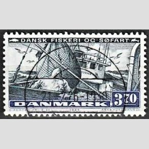 FRIM�RKER DANMARK | 1984 - AFA 812 - Fiskeri og s�fart - 3,70 Kr. sortbl�/b�rkbl� - Pragt Stemplet Lemvig