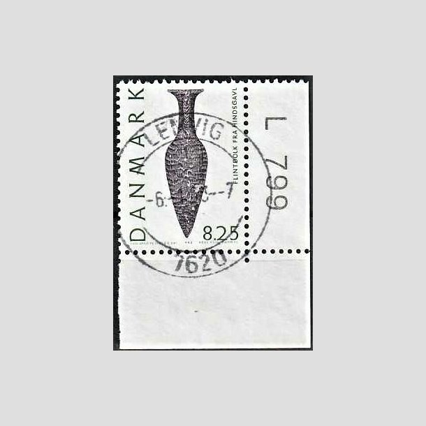 FRIMRKER DANMARK | 1992 - AFA 1010 - Nationalmuseets samlinger - 8,25 Kr. grn/sort med marginal - Lux Stemplet Lemvig