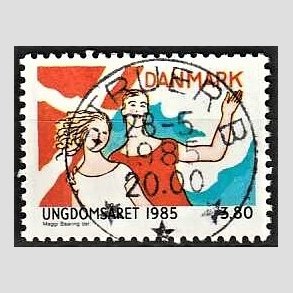 FRIM�RKER DANMARK | 1985 - AFA 828 - Ungdoms�r - 3,80 Kr. flerfarvet - Pragt Stemplet