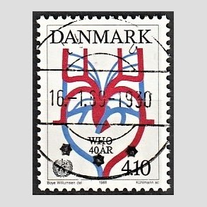 FRIM�RKER DANMARK | 1988 - AFA 909 - WHO 40 �r - 4,10 Kr. flerfarvet - Pragt Stemplet