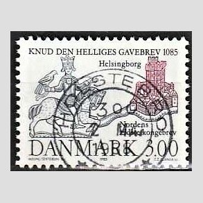 FRIM�RKER DANMARK | 1985 - AFA 835 - Domkirken i Lund - 3,00 Kr. m�rkbl�/lilla - Pragt Stemplet