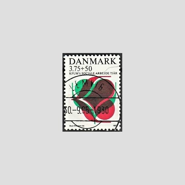 FRIMRKER DANMARK | 1993 - AFA 1052 - KFUM 75 r. - 3,75 Kr. + 50 re rd/grn/sort - Pragt Stemplet