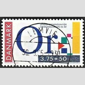 FRIMRKER DANMARK | 1992 - AFA 1025 - Ord-blindesagen 50 r - 3,75 Kr. + 50 re flerfarvet - Pragt Stemplet Lemvig
