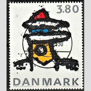 FRIMRKER DANMARK | 1985 - AFA 846 - Kunst af Robert Jacobsen - 3,80 Kr. flerfarvet - Lux Stemplet