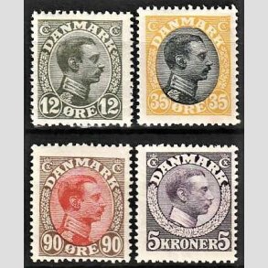 FRIMRKER DANMARK | 1918-20 - AFA 100 mv. - Chr. X 12,35,90 re + 5 Kr. - Postfrisk