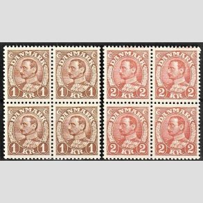 FRIMRKER DANMARK | 1934 - AFA 211,212 - Chr. X 1 og 2 Kr. i 4-blok - Postfrisk