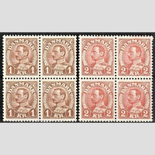 FRIMRKER DANMARK | 1934 - AFA 211,212 - Chr. X 1 og 2 Kr. i 4-blok - Postfrisk