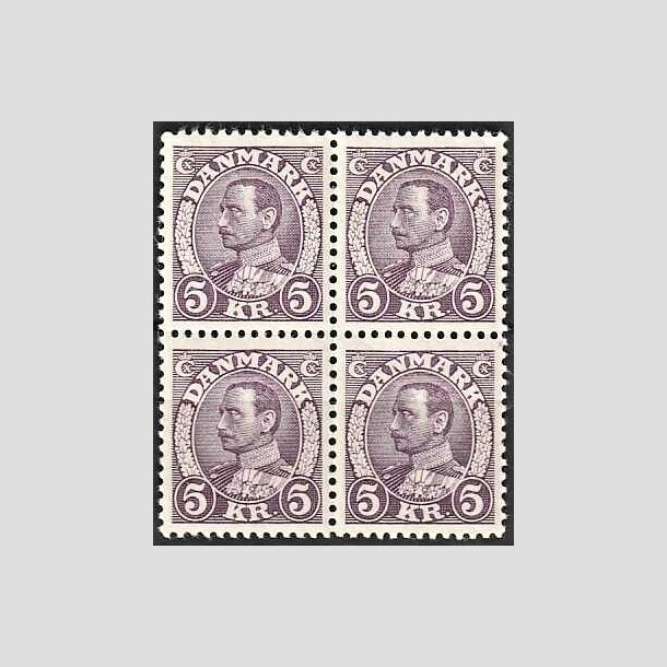 FRIMRKER DANMARK | 1934 - AFA 213 - Chr. X 5 Kr. violet i 4-blok - Postfrisk