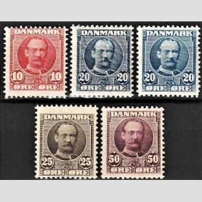 FRIM�RKER DANMARK | 1907 - AFA 55,56,56a,57,58 - Frederik VIII 10,20,25,50 �re - Ubrugt