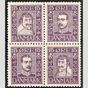 FRIMRKER DANMARK | 1924 - AFA 136-139 - Postjubilum 15 re violet i 4-blok - Postfrisk