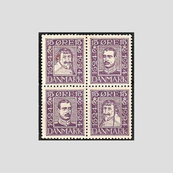 FRIMRKER DANMARK | 1924 - AFA 136-139 - Postjubilum 15 re violet i 4-blok - Postfrisk
