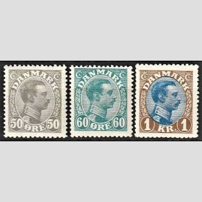 FRIMRKER DANMARK | 1921-22 - AFA 129a,130,131 - Chr. X 50 re gr - Ubrugt