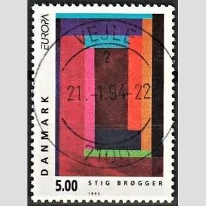 FRIM�RKER DANMARK | 1993 - AFA 1042 - Nutidskunst - 5,00 Kr. flerfarvet - Pragt Stemplet Vejle