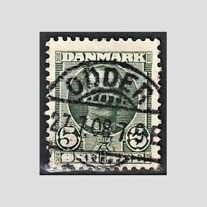 FRIM�RKER DANMARK | 1907 - AFA 54 - Frederik VIII 5 �re gr�n - Lux Stemplet Odder