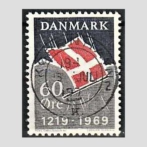 FRIM�RKER DANMARK | 1969 - AFA 484 - Dannebrog 750 �r - 60 �re m�rkbl�/gr�/r�d - Pragt Stemplet