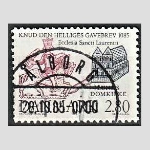FRIM�RKER DANMARK | 1985 - AFA 835 - Domkirken i Lund - 3,00 Kr. m�rkbl�/lilla - Pragt Stemplet