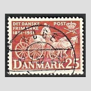 FRIM�RKER DANMARK | 1951 - AFA 332 - F�rste frim�rker 100 �r, 25 �re brunr�d - Pragt Stemplet