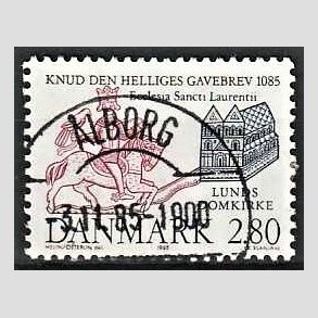 FRIM�RKER DANMARK | 1985 - AFA 835 - Domkirken i Lund - 3,00 Kr. m�rkbl�/lilla - Pragt Stemplet
