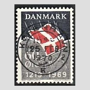 FRIM�RKER DANMARK | 1969 - AFA 484 - Dannebrog 750 �r - 60 �re m�rkbl�/gr�/r�d - Pragt Stemplet