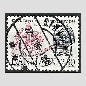 FRIM�RKER DANMARK | 1985 - AFA 834 - Domkirken i Lund - 2,80 Kr. m�rkbl�/lilla - Pragt Stemplet