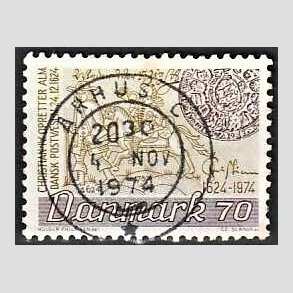 FRIM�RKER DANMARK | 1974 - AFA 580 - Danske Postv�sen 350 �r - 70 �re brun/oliven - Lux Stemplet