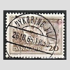 FRIM�RKER DANMARK | 1962 - AFA 411 - M�ns klint - 20 �re gr�brun - Pragt Stemplet Nyk�bing Fl