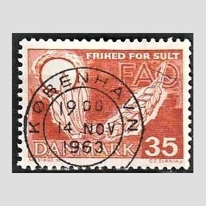 FRIM�RKER DANMARK | 1963 - AFA 412 - FAO anti-hunger - 35 �re brunr�d - Lux Stemplet