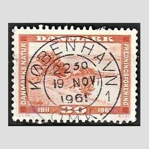 FRIM�RKER DANMARK | 1961 - AFA 392 - Naturfredningsforening 50 �r. - 30 �re brunr�d - Pragt Stemplet