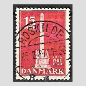 FRIM�RKER DANMARK | 1938 - AFA 244 - Stavnsb�ndet 15 �re r�d - Lux Stemplet Roskilde