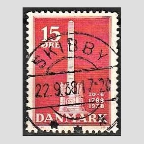 FRIM�RKER DANMARK | 1938 - AFA 244 - Stavnsb�ndet 15 �re r�d - Lux Stemplet Skibby
