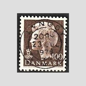 FRIMRKER DANMARK | 1977 - AFA 645 - Dronning Margrethe - 100 re brun - Pragt Stemplet