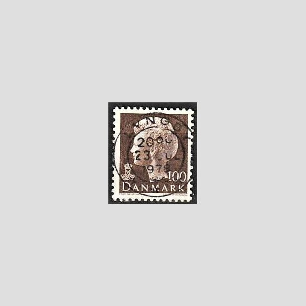 FRIMRKER DANMARK | 1977 - AFA 645 - Dronning Margrethe - 100 re brun - Pragt Stemplet