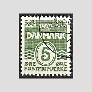 FRIM�RKER DANMARK | 1937-38 - AFA 234 - B�lgelinie 5 �re gr�gr�n - Stemplet