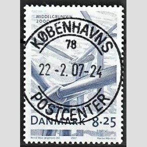 FRIM�RKER DANMARK | 2007 - AFA 1495 - Danske vindm�ller - 8,25 Kr. bl� - Pragt Stemplet