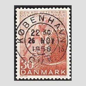 FRIM�RKER DANMARK | 1958 - AFA 372 - Landboh�jskolen 100 �r - 30 �re r�d - Pragt Stemplet