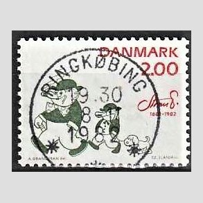 FRIM�RKER DANMARK | 1982 - AFA 762 - Storm P. - 2,00 Kr. r�d/gr�n - Pragt Stemplet
